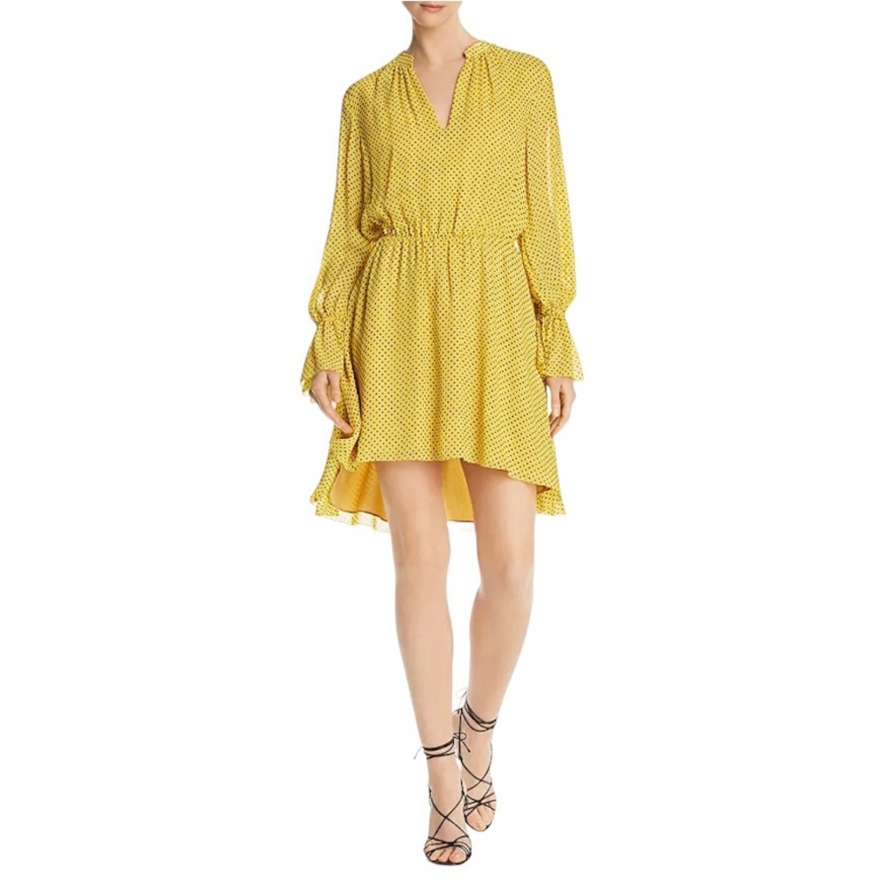 Joie Silk Dress Women’s XS Sulfur Yellow Dotted Poet Sleeve A-Line Daevon